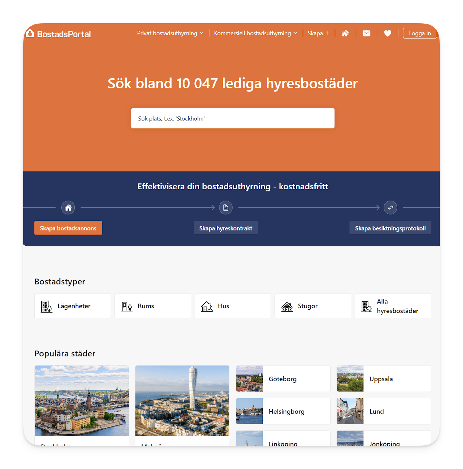 BostadsPortal svenska startsidan.png